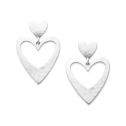 Hammered Double Heart Drop Earrings